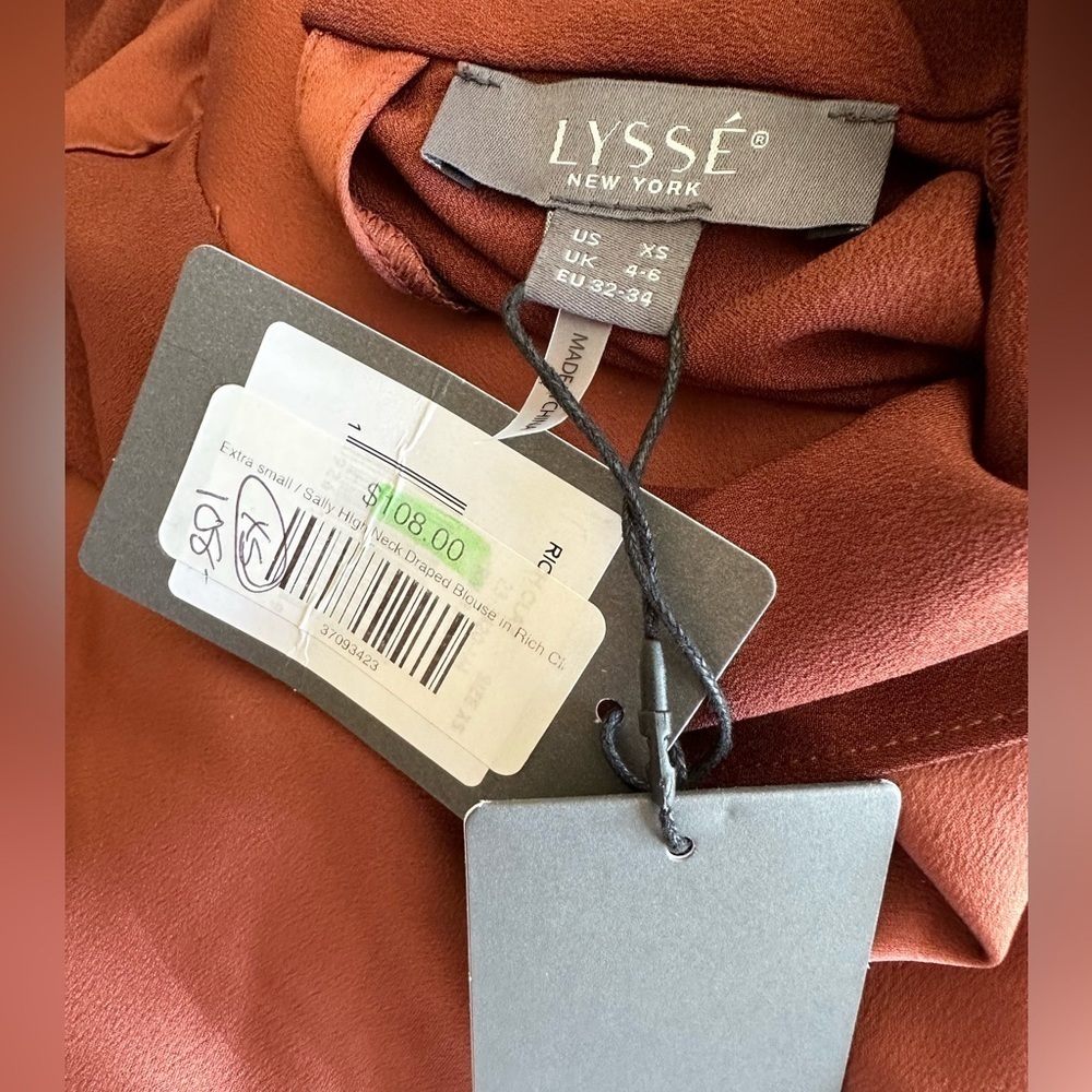 New Brown Lysse silky blouse. Long sleeves and high neck. Size XS - Picture 3 of 7